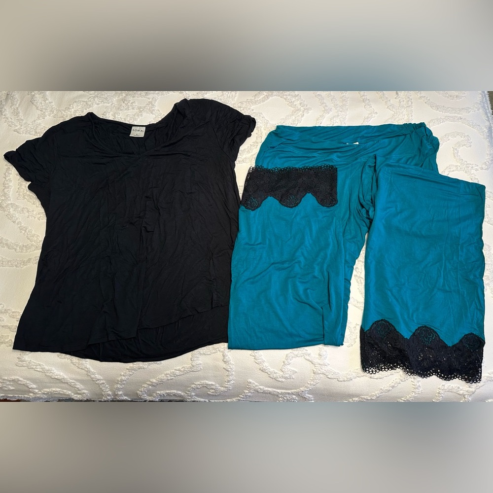 Soma Black and Teal Pajama Set